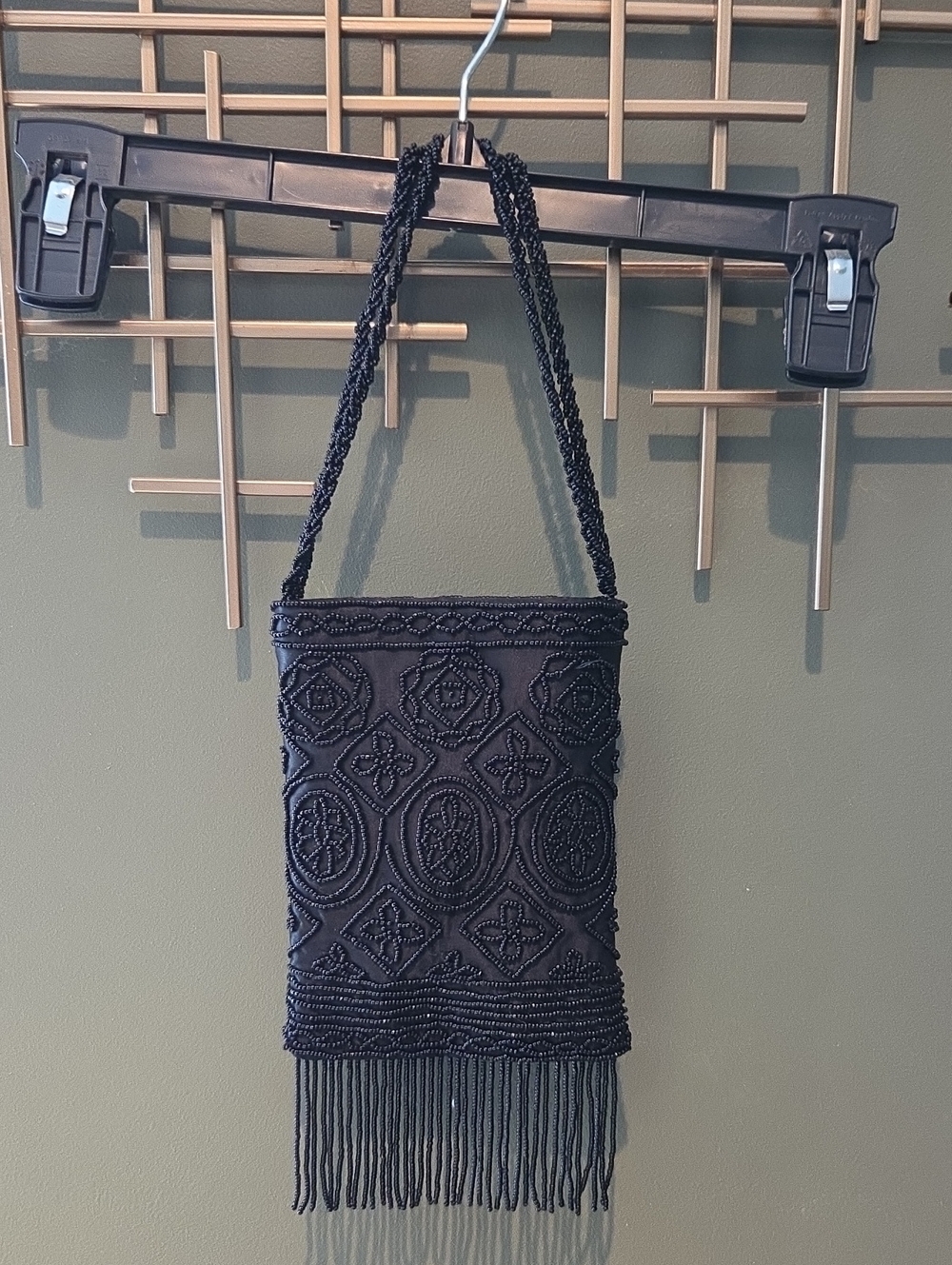 Black Beaded Fringe Evening Bag - VALERIE STEVENS